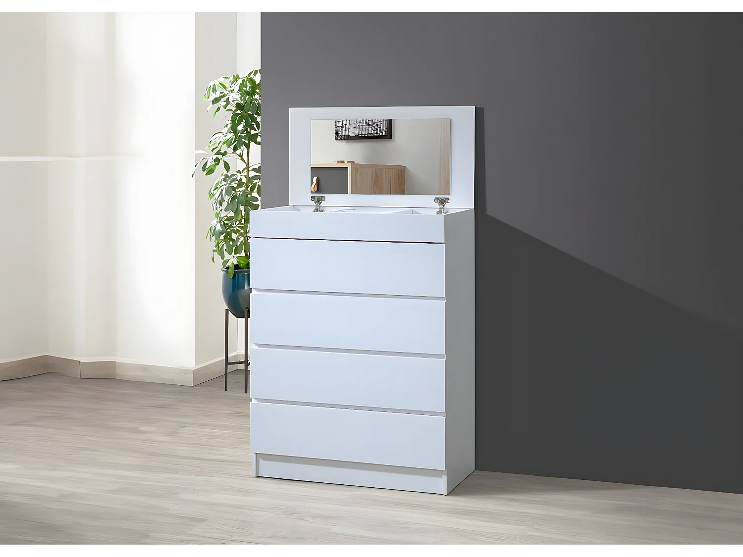 Sinfonier Alava 4 Cajones y Espejo Integrado, Blanco 80x105 cm