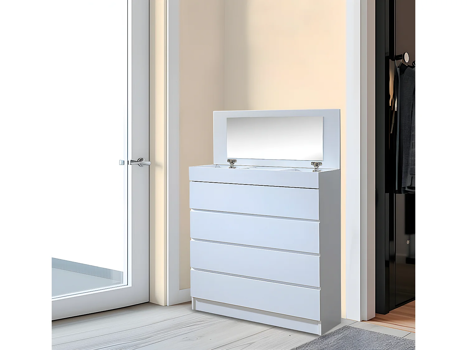 Sinfonier Alava 4 Cajones y Espejo Integrado, Blanco 80x105 cm