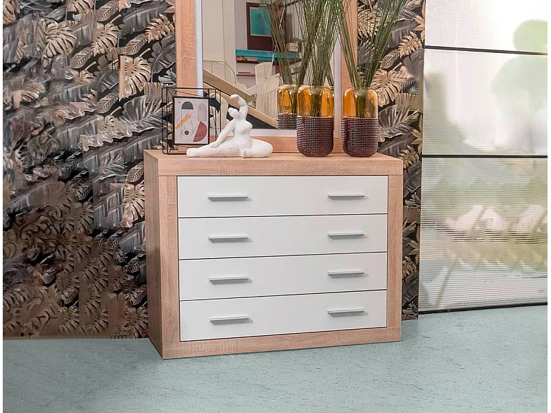 Comoda Kiara de 4 Cajones Cambria y Blanco 98x82 cm