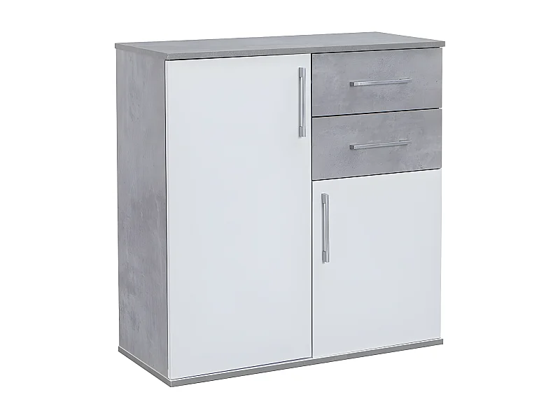 Comoda Aparador Joana 2 Puertas y 2 Cajones Blanco y Cemento 80x82 cm