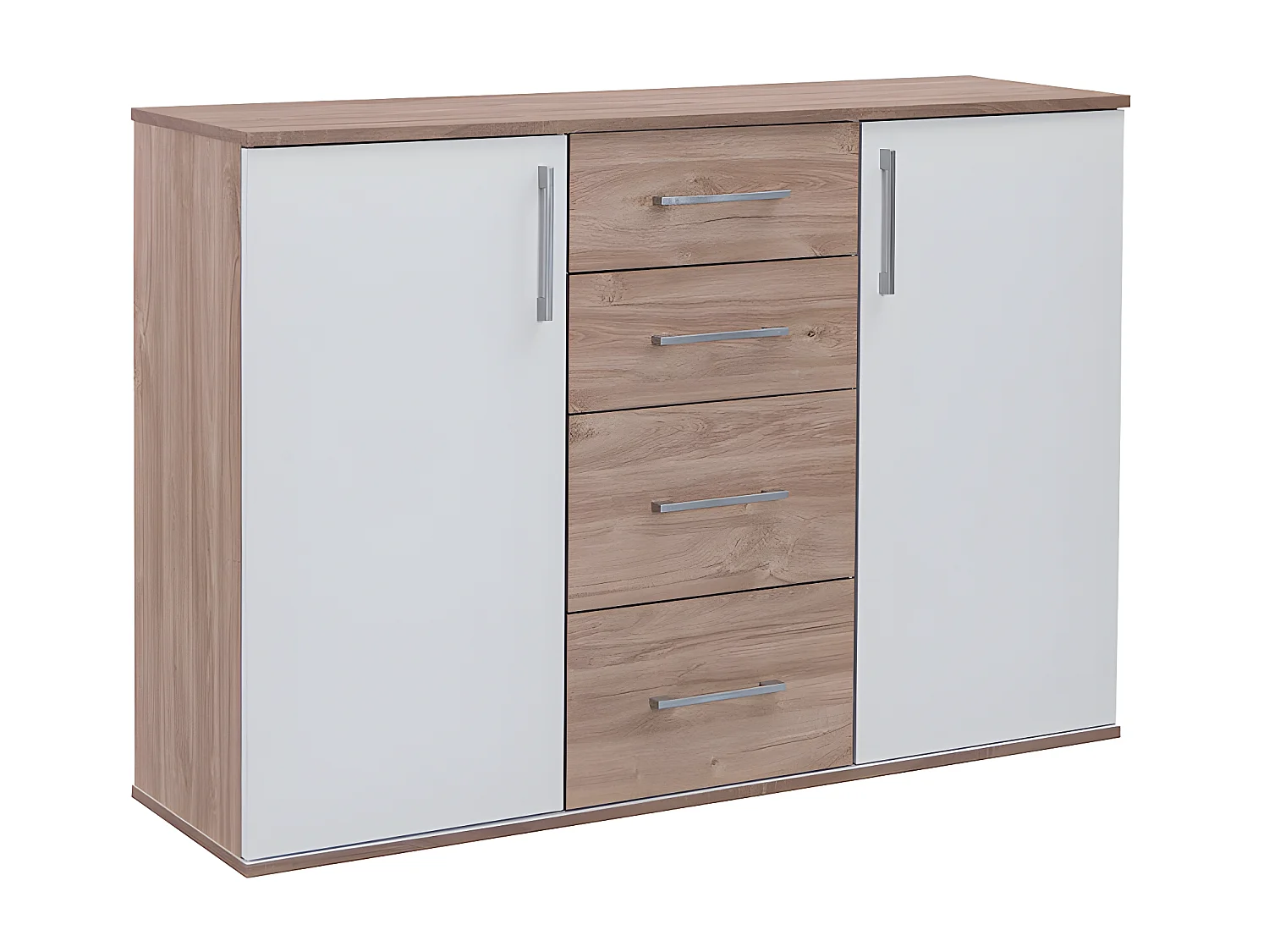 Comoda Aparador Joana 2 Puertas y 4 Cajones Blanco y Cambria 120x82 cm