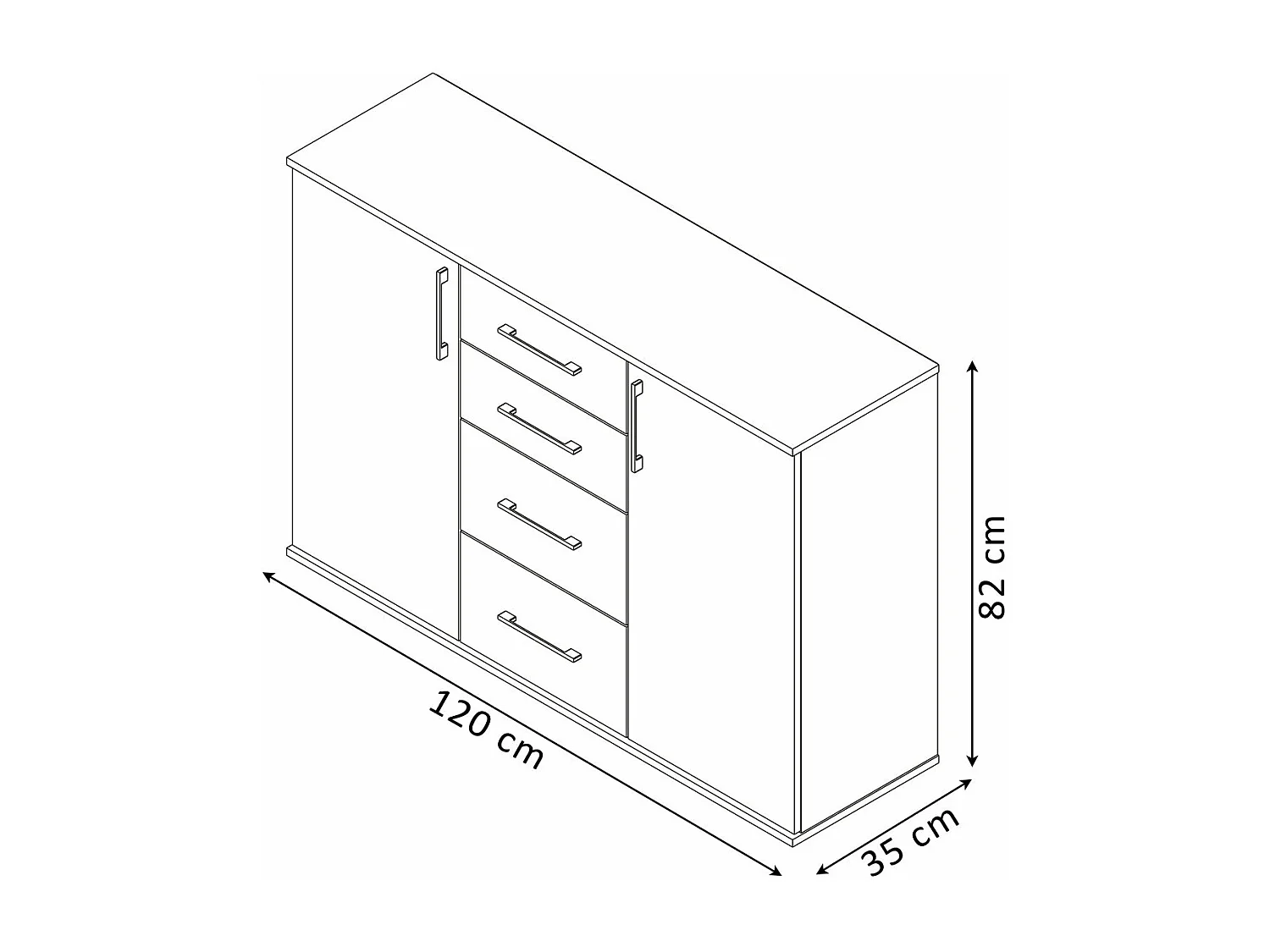Comoda Aparador Joana 2 Puertas y 4 Cajones Blanco y Cambria 120x82 cm