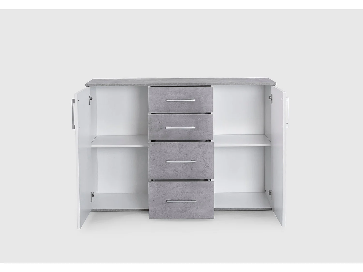 Comoda Aparador Joana 2 Puertas y 4 Cajones Blanco y Cambria 120x82 cm