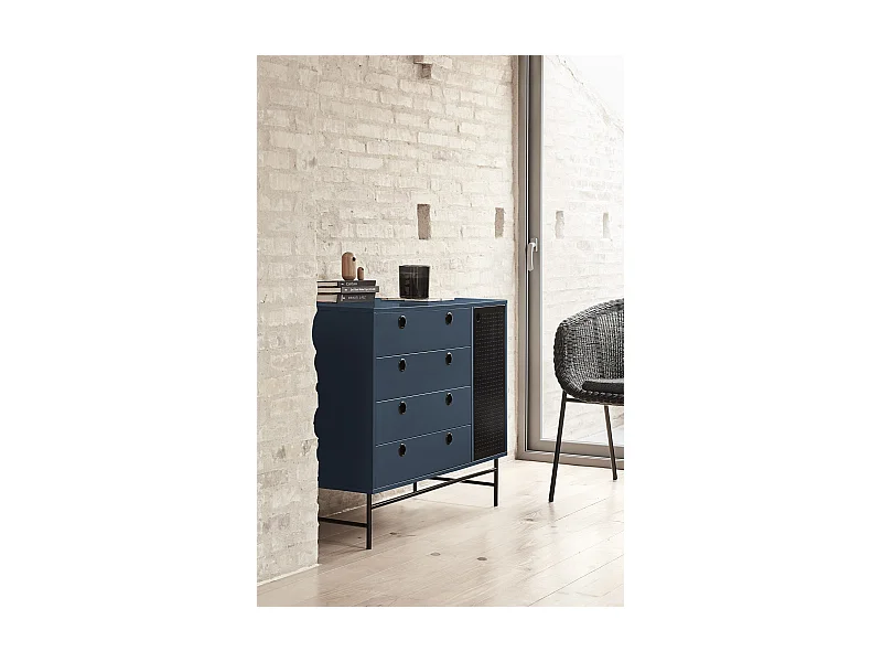 Cassettiera blu 4 cassetti e 1 anta 97x45 cm