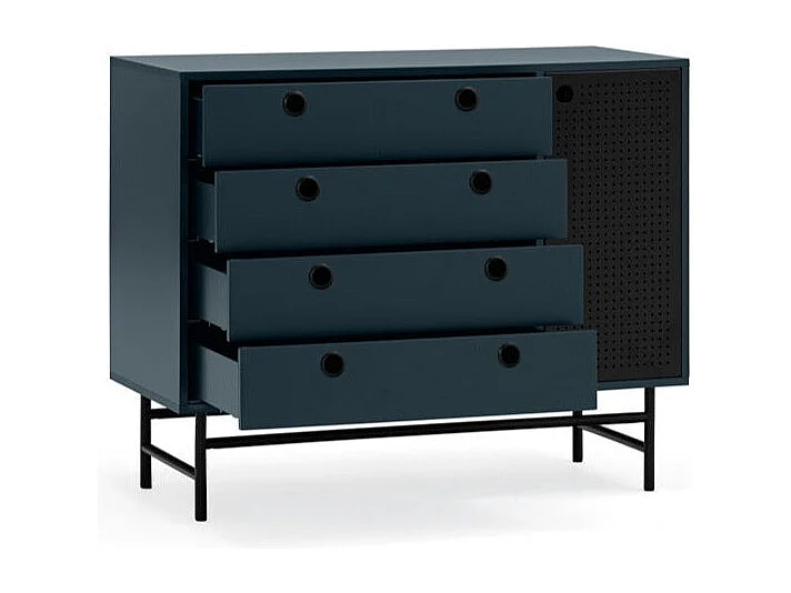 Commode bleue avec 4 tiroirs et 1 porte 97x45 cm