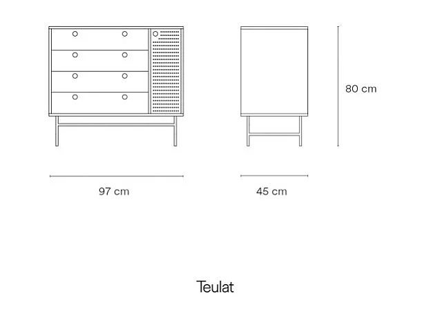 Commode bleue avec 4 tiroirs et 1 porte 97x45 cm