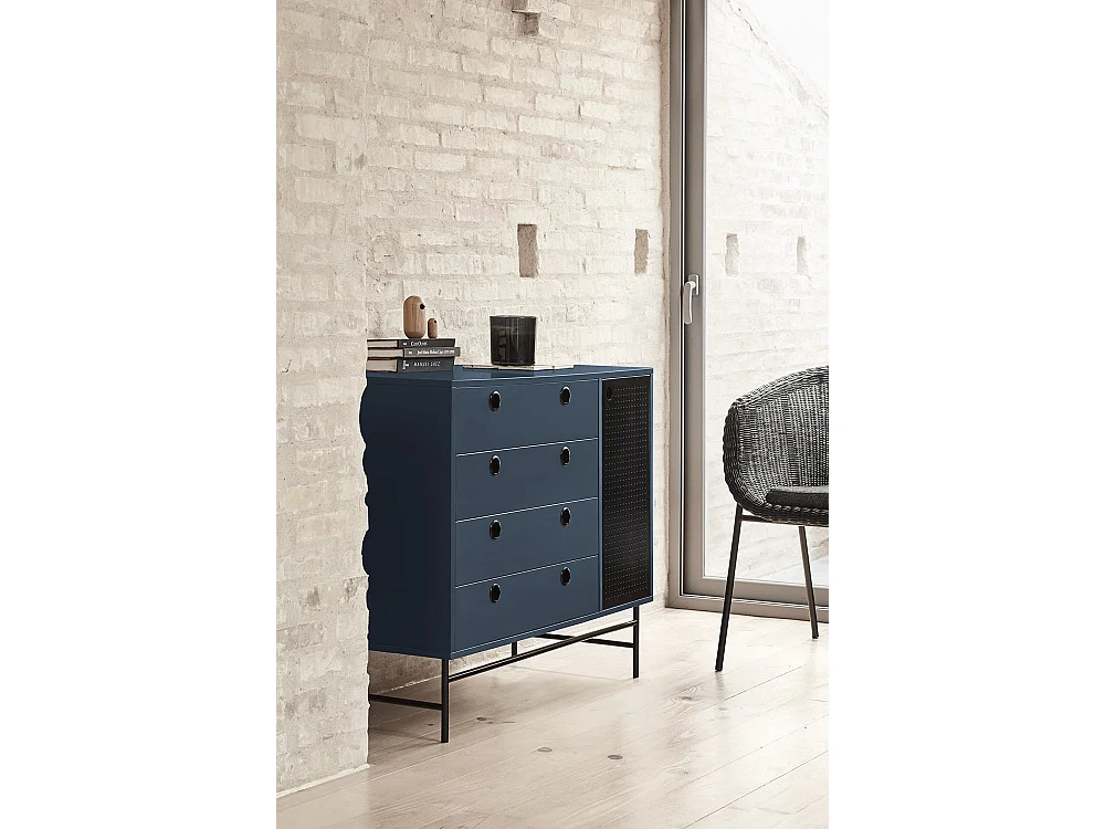 Blauwe commode 4 lades en 1 deur 97x45 cm