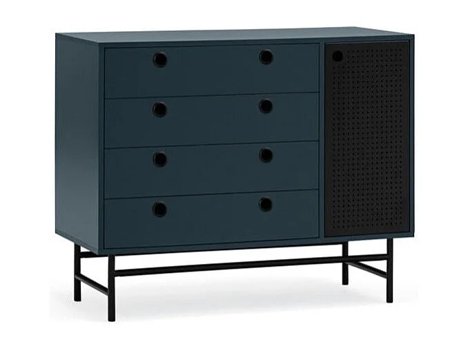 Blauwe commode 4 lades en 1 deur 97x45 cm