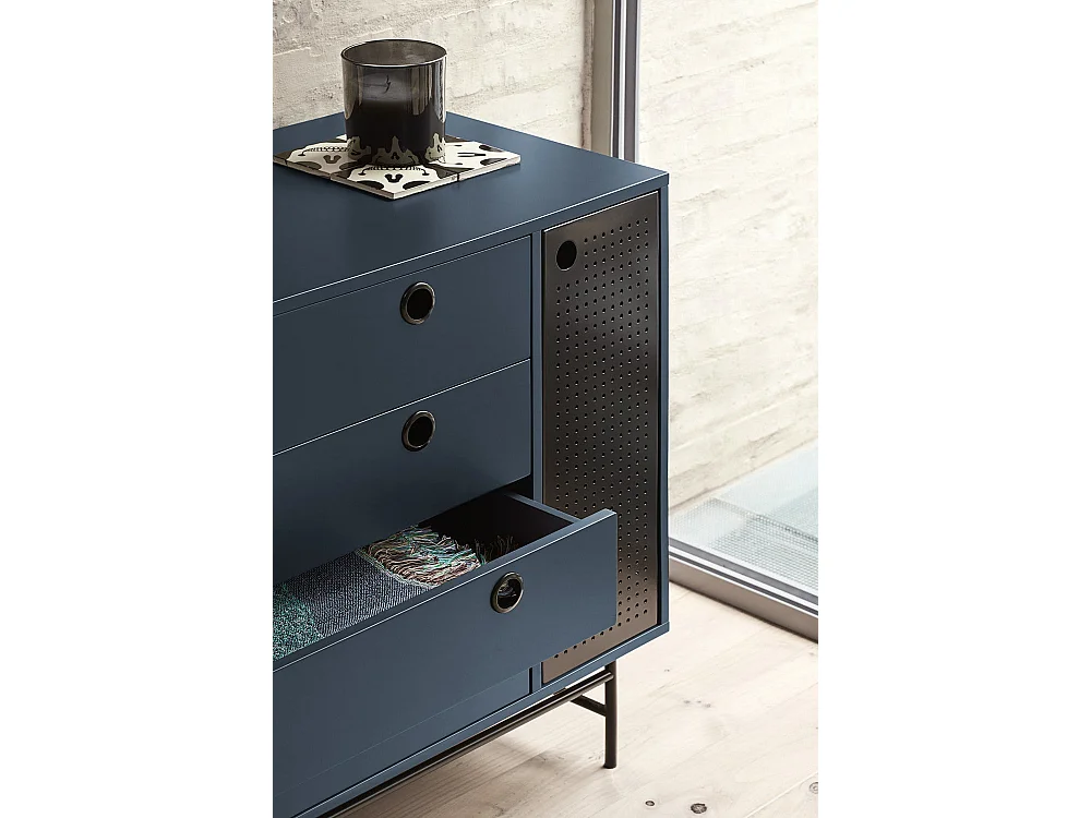 Blauwe commode 4 lades en 1 deur 97x45 cm