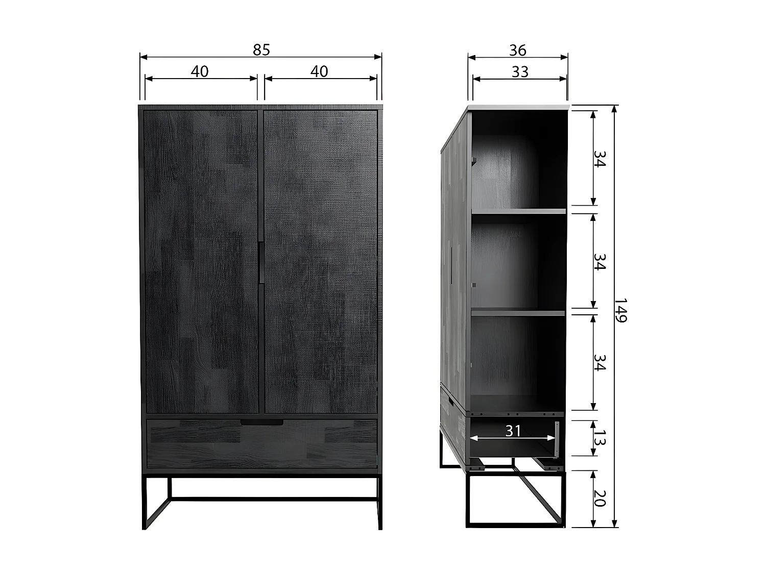 Grande armoire moderne bois massif 149cm SILAS