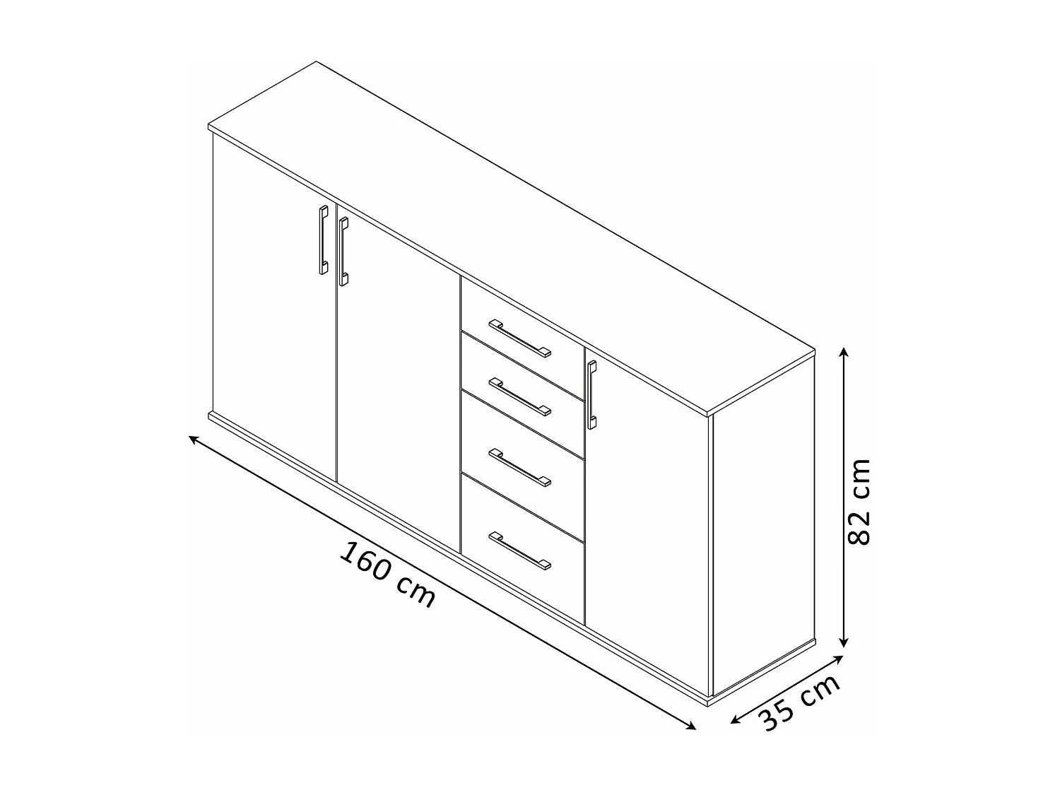 Comoda Aparador Joana 3 Puertas y 4 Cajones Blanco y Cambria 160x82 cm