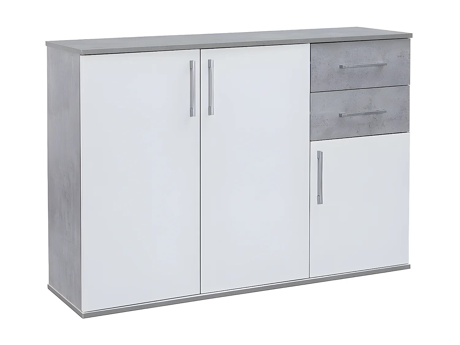 Comoda Aparador Joana 3 Puertas y 2 Cajones Blanco y Cemento 120x82 cm