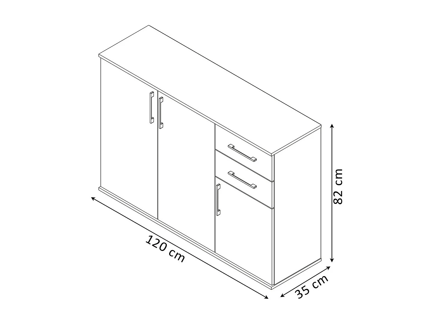 Comoda Aparador Joana 3 Puertas y 2 Cajones Blanco y Cemento 120x82 cm