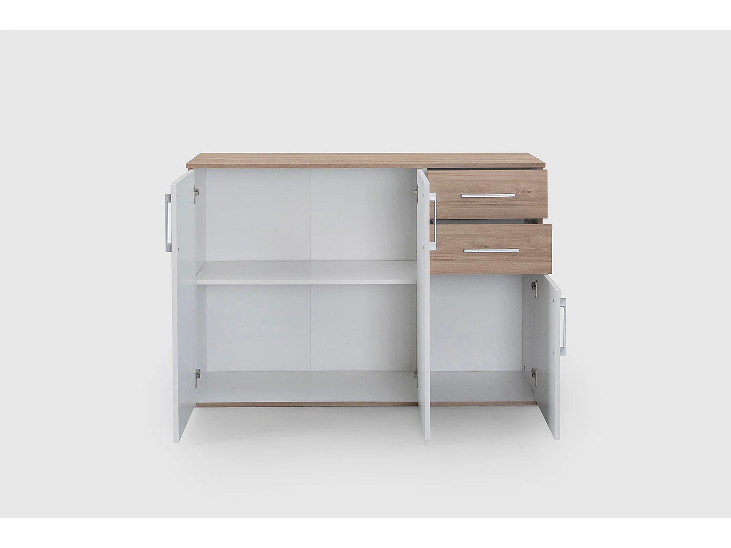 Comoda Aparador Joana 3 Puertas y 2 Cajones Blanco y Cemento 120x82 cm