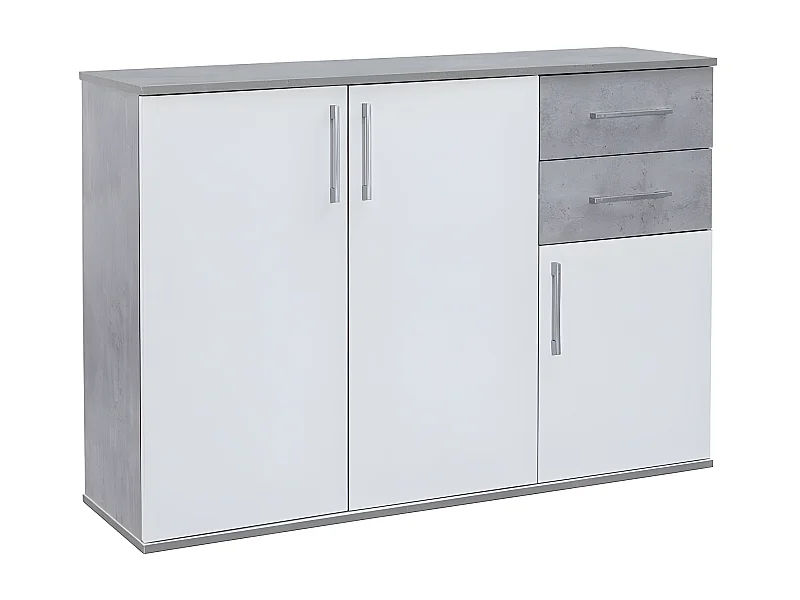 Comoda Aparador Joana 3 Puertas y 2 Cajones Blanco y Cemento 120x82 cm