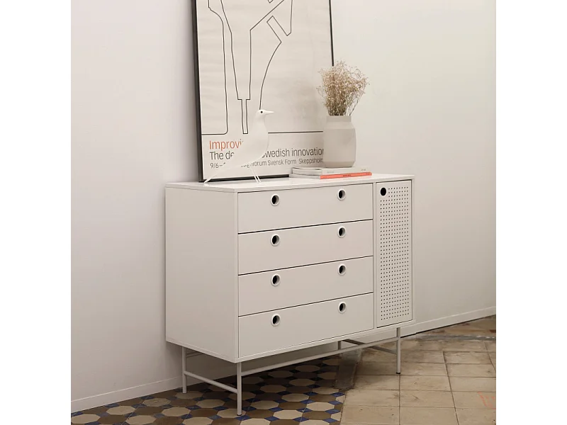 Weiße Kommode 4 Schubladen und 1 Tür 97x45 cm