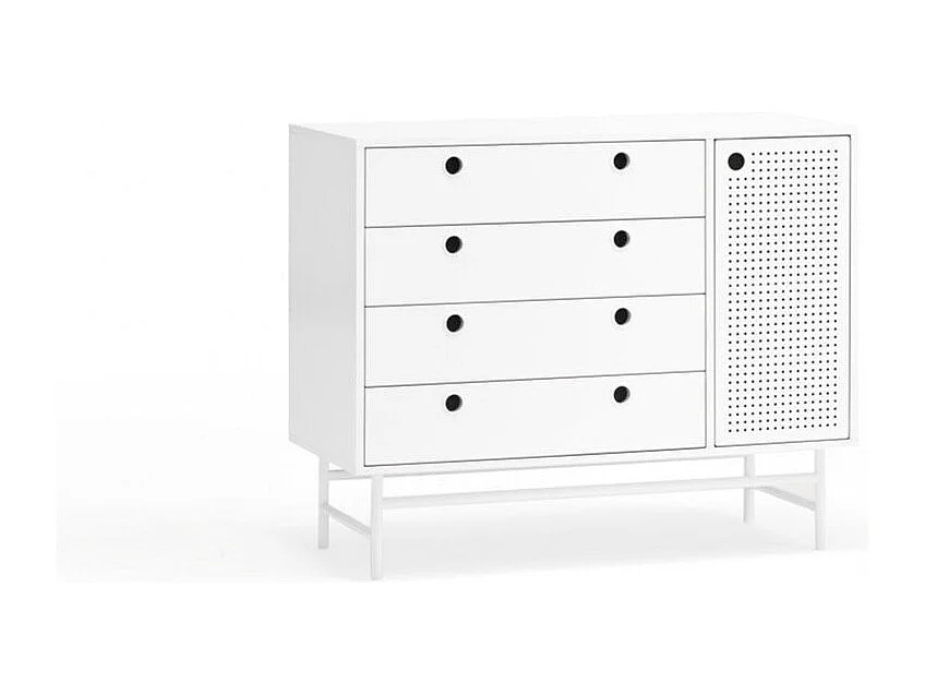 Commode blanche avec 4 tiroirs et 1 porte 97x45 cm