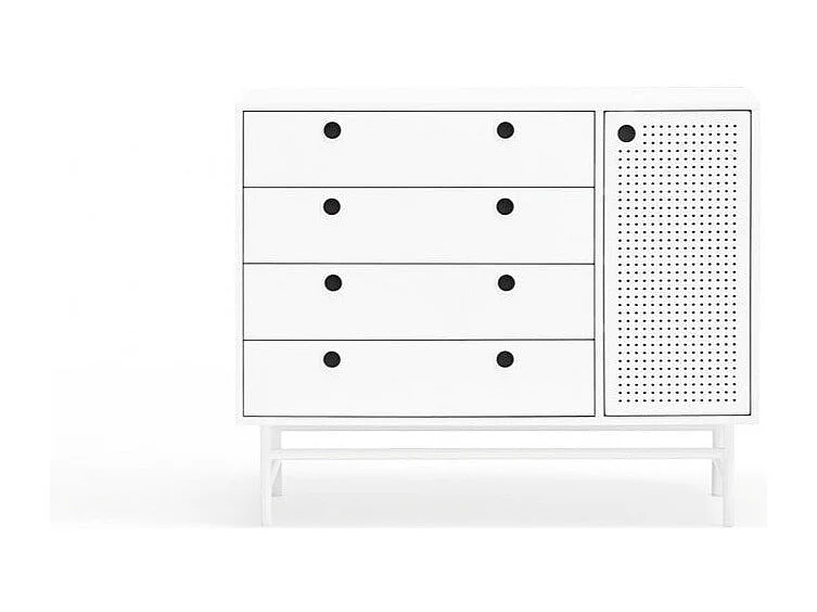 Commode blanche avec 4 tiroirs et 1 porte 97x45 cm