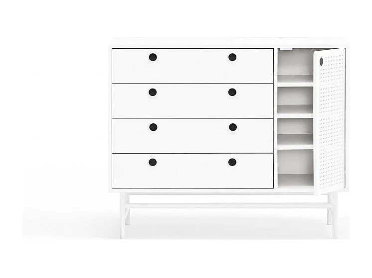 Witte commode met 4 lades en 1 deur 97x45 cm