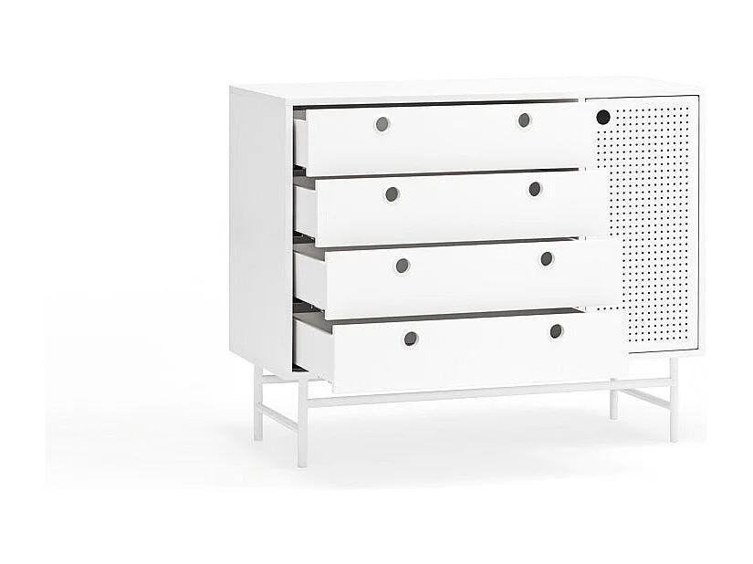 Witte commode met 4 lades en 1 deur 97x45 cm