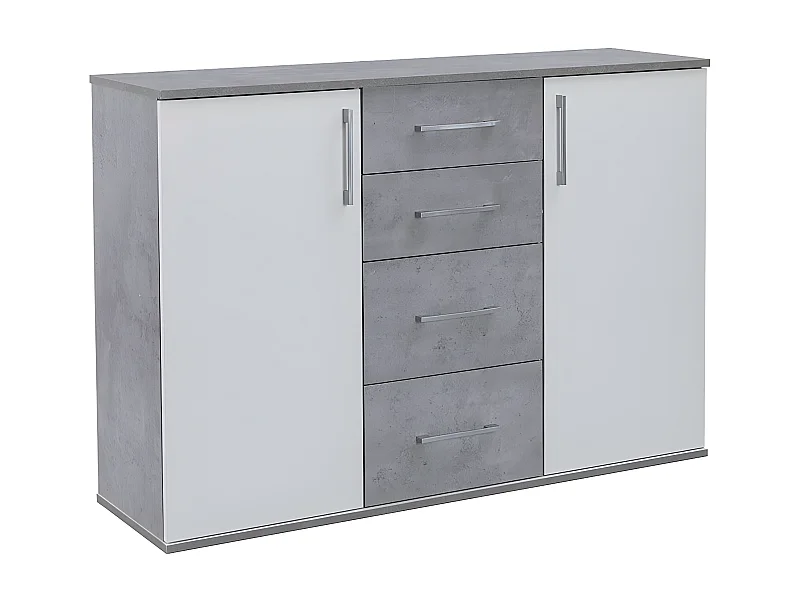 Comoda Aparador Joana 2 Puertas y 4 Cajones Blanco y Cemento 120x82 cm