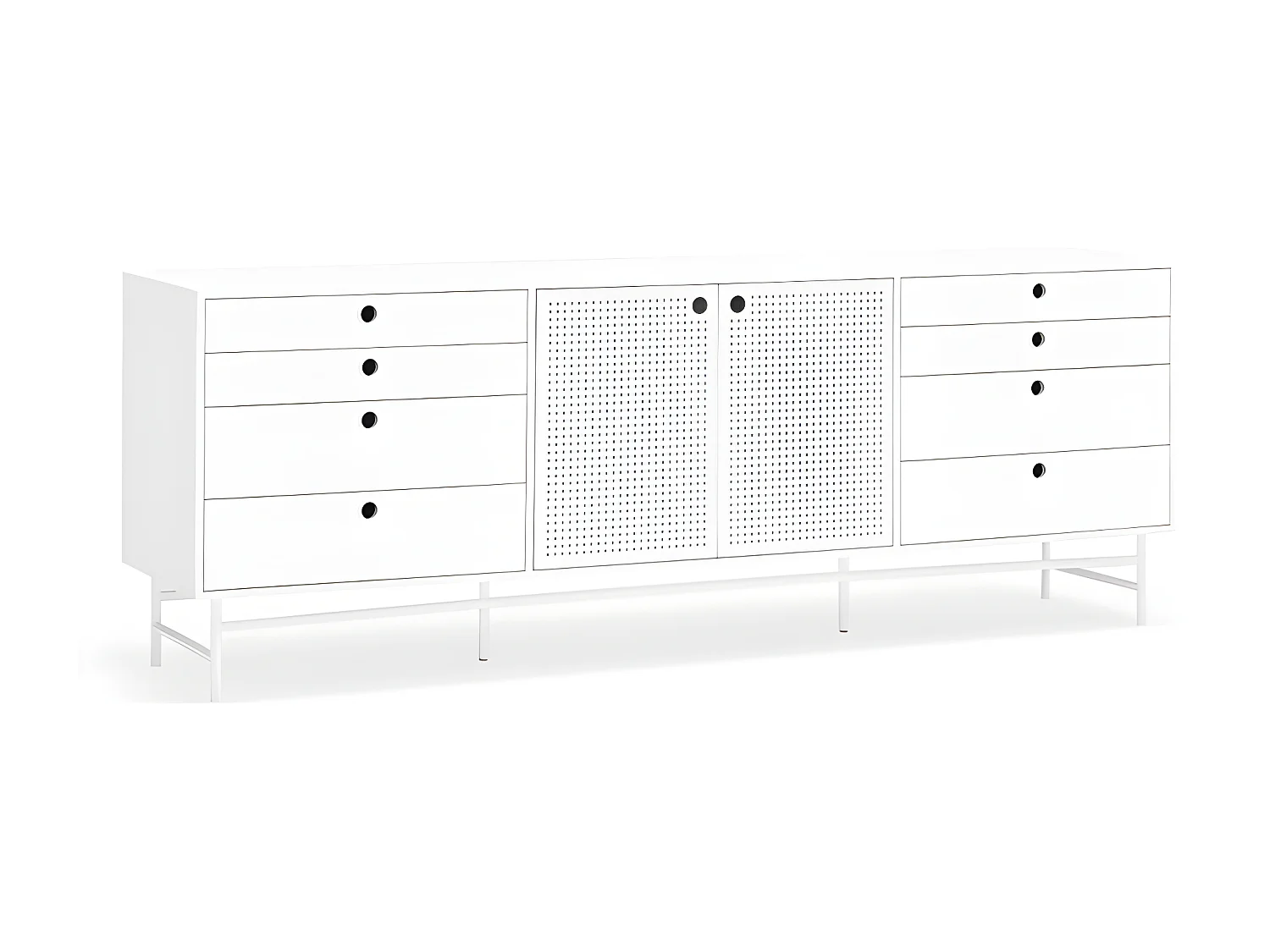 Buffet bas 212cm en bois et métal perforé PUNTO