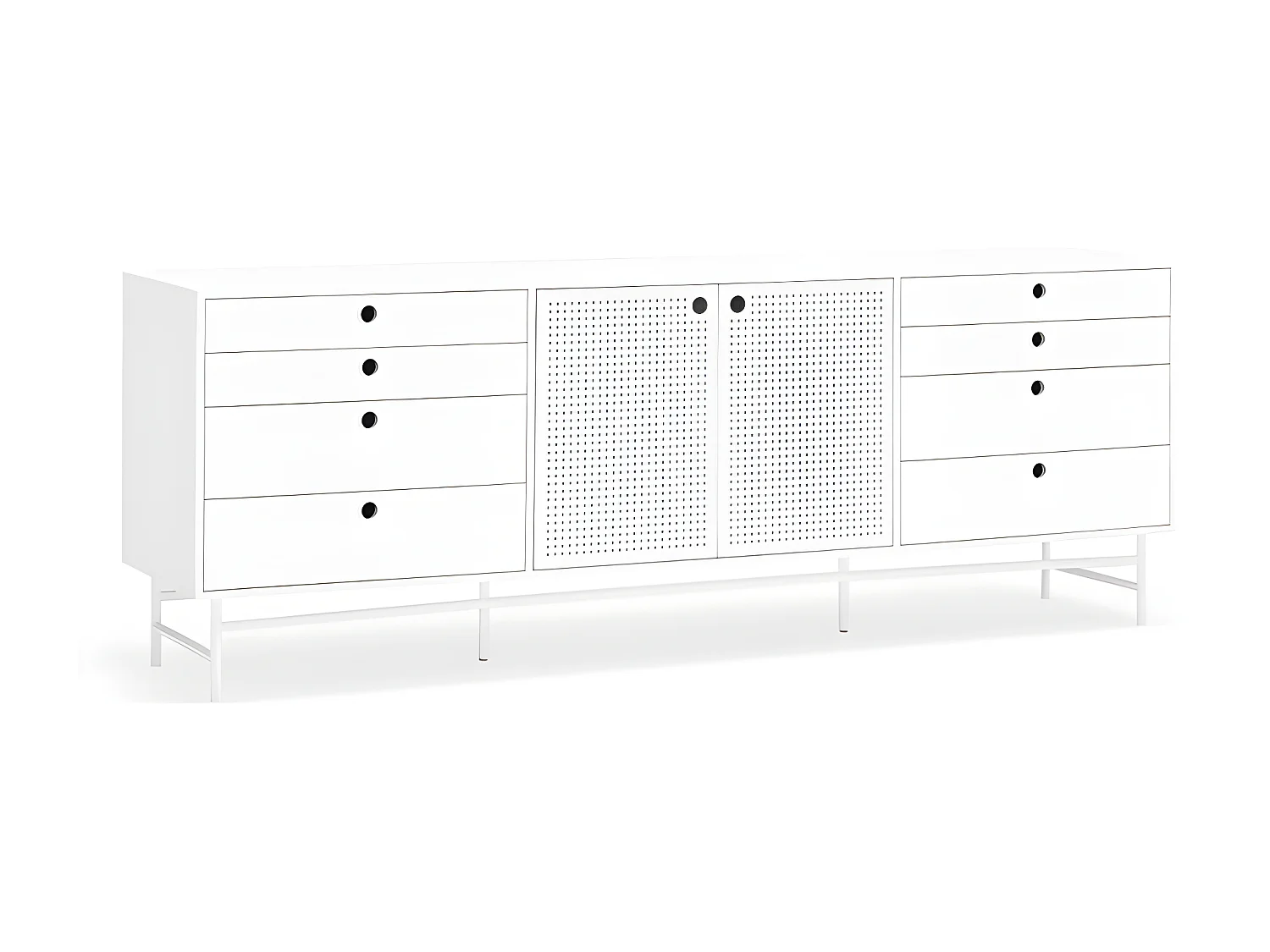 Buffet bas 212cm en bois et métal perforé PUNTO