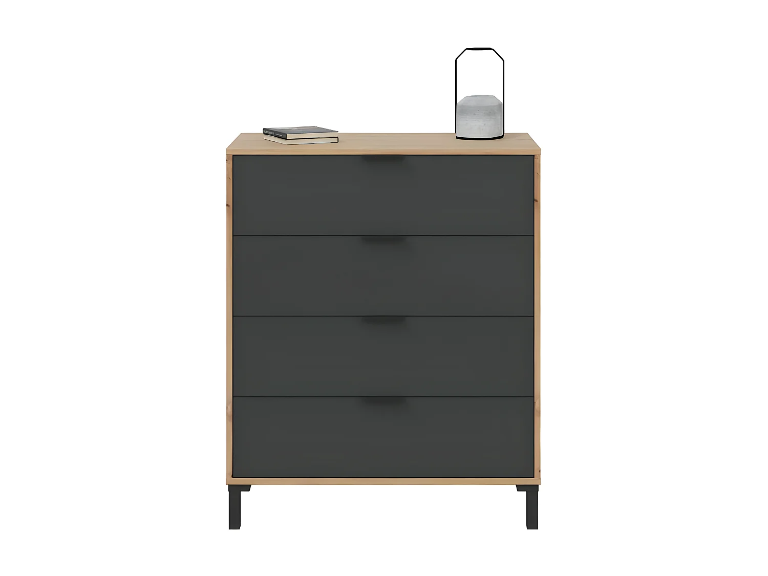 Cômoda Enzo com 4 Gavetas, Carvalho e Preto 94x78cm