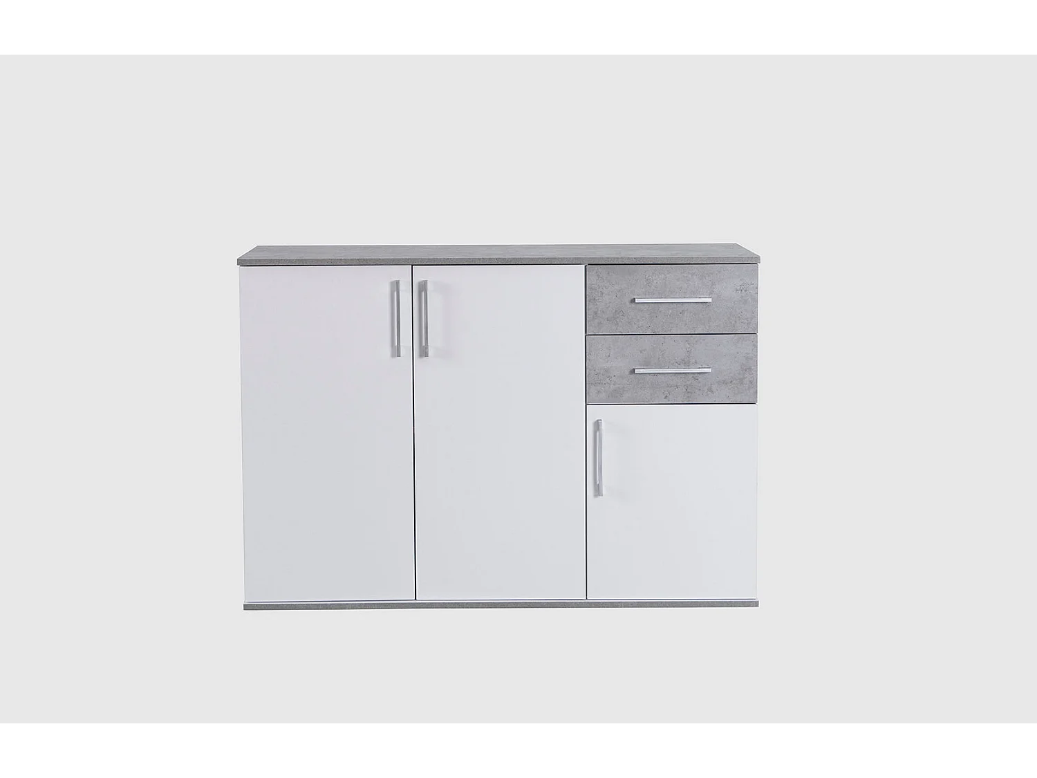 Comoda Aparador Joana 3 Puertas y 2 Cajones Blanco y Cambria 120x82 cm