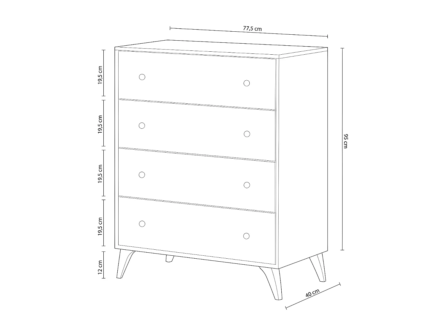 Cômoda com 4 Gavetas Sweet, Branco 78x95cm