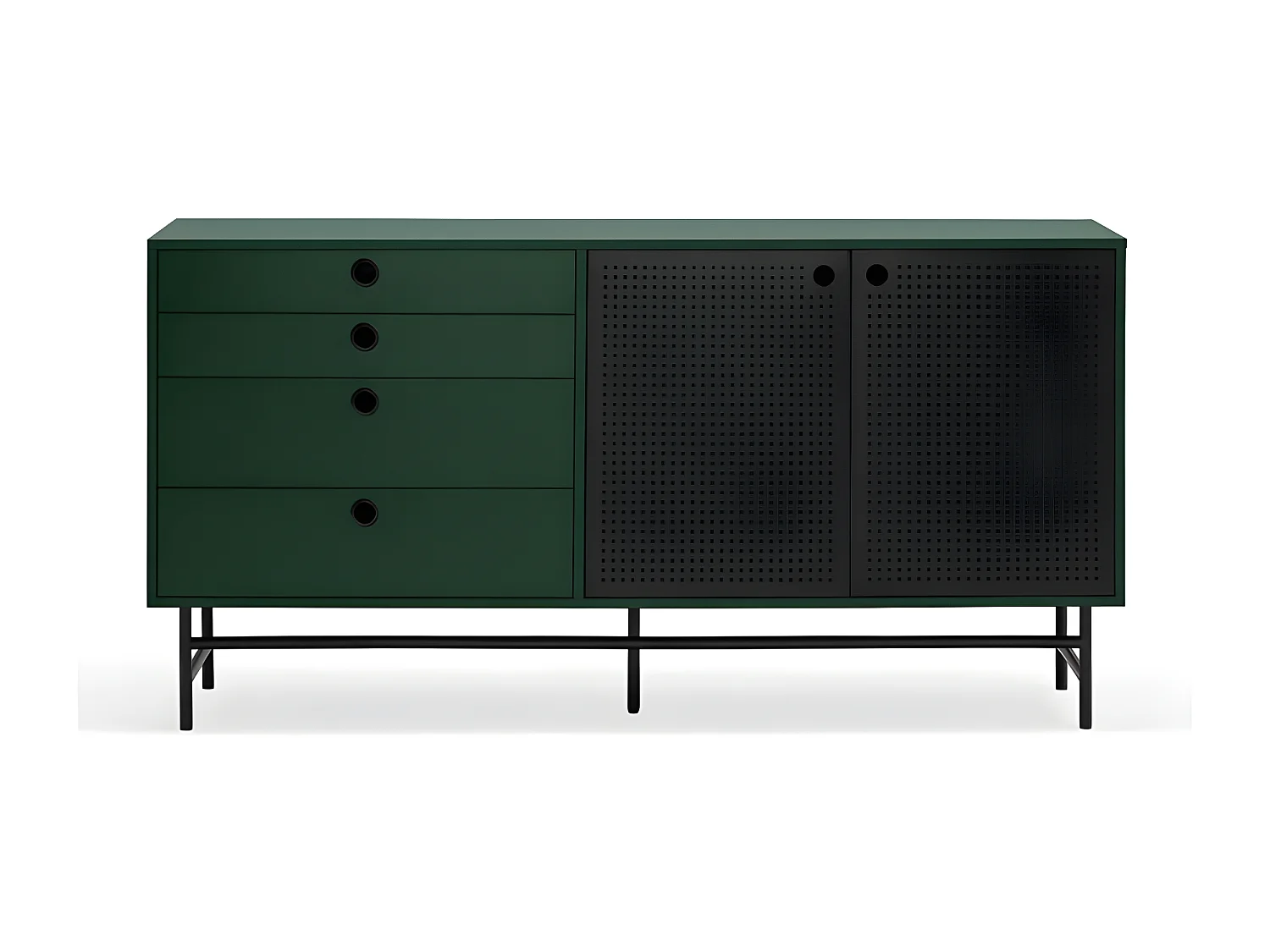 Buffet bas en bois et métal perforé 4 tiroirs 2 portes PUNTO