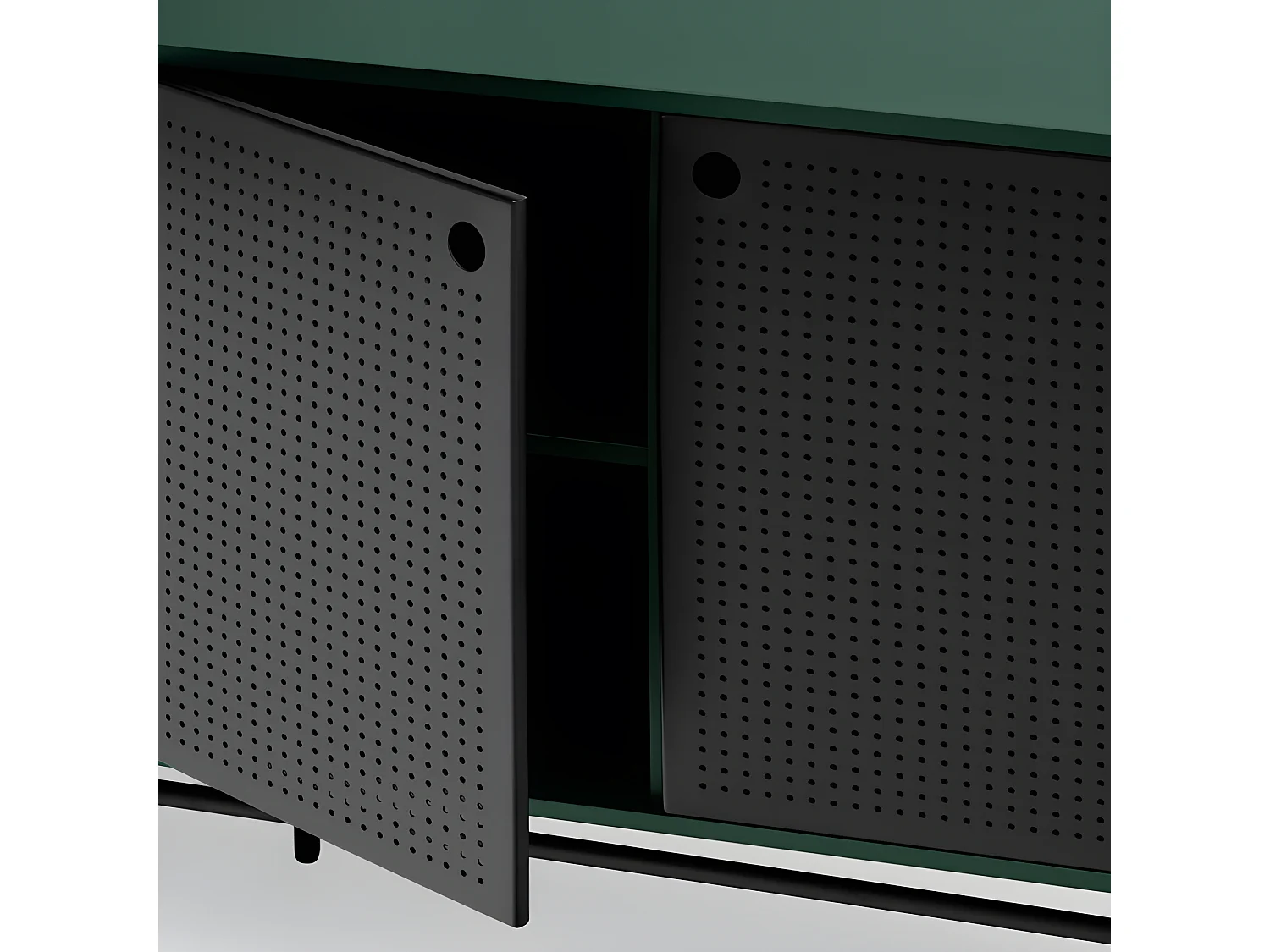 Buffet bas en bois et métal perforé 4 tiroirs 2 portes PUNTO