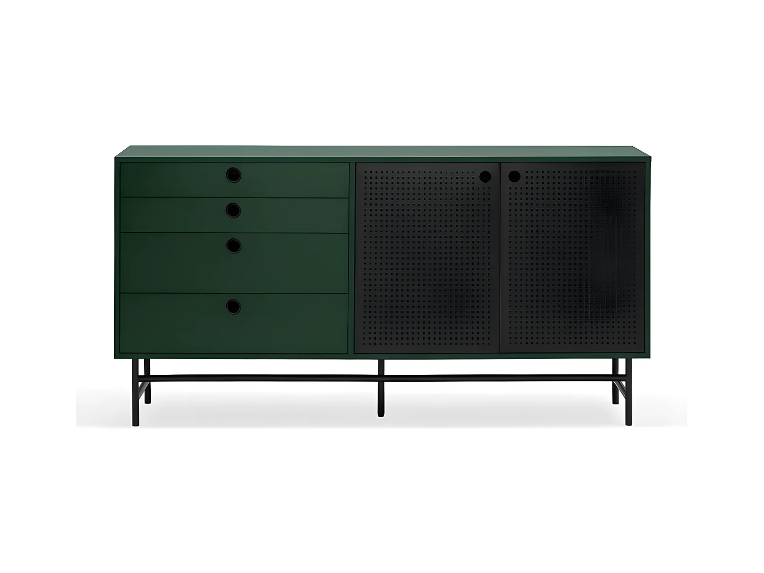 Buffet bas en bois et métal perforé 4 tiroirs 2 portes PUNTO
