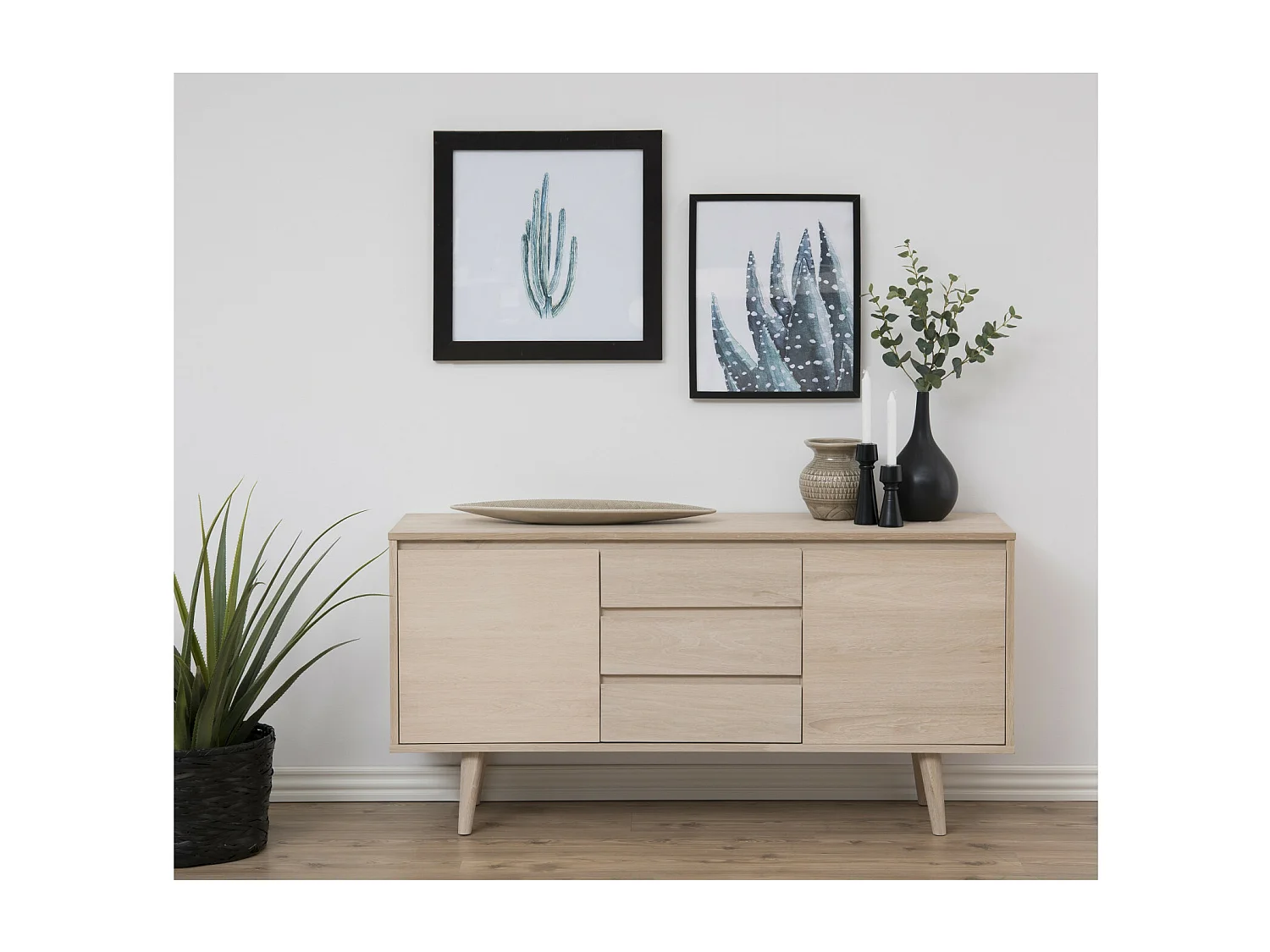 Bahut style scandinave plaqué chêne 2 portes et 3 tiroirs L150 - NOGANA