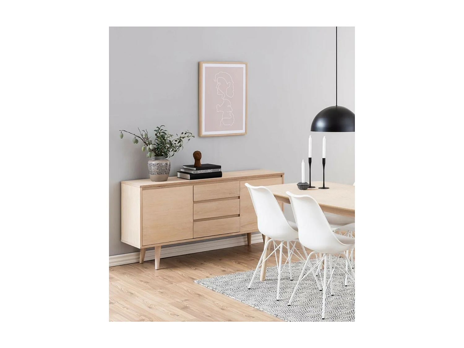 Bahut style scandinave plaqué chêne 2 portes et 3 tiroirs L150 - NOGANA