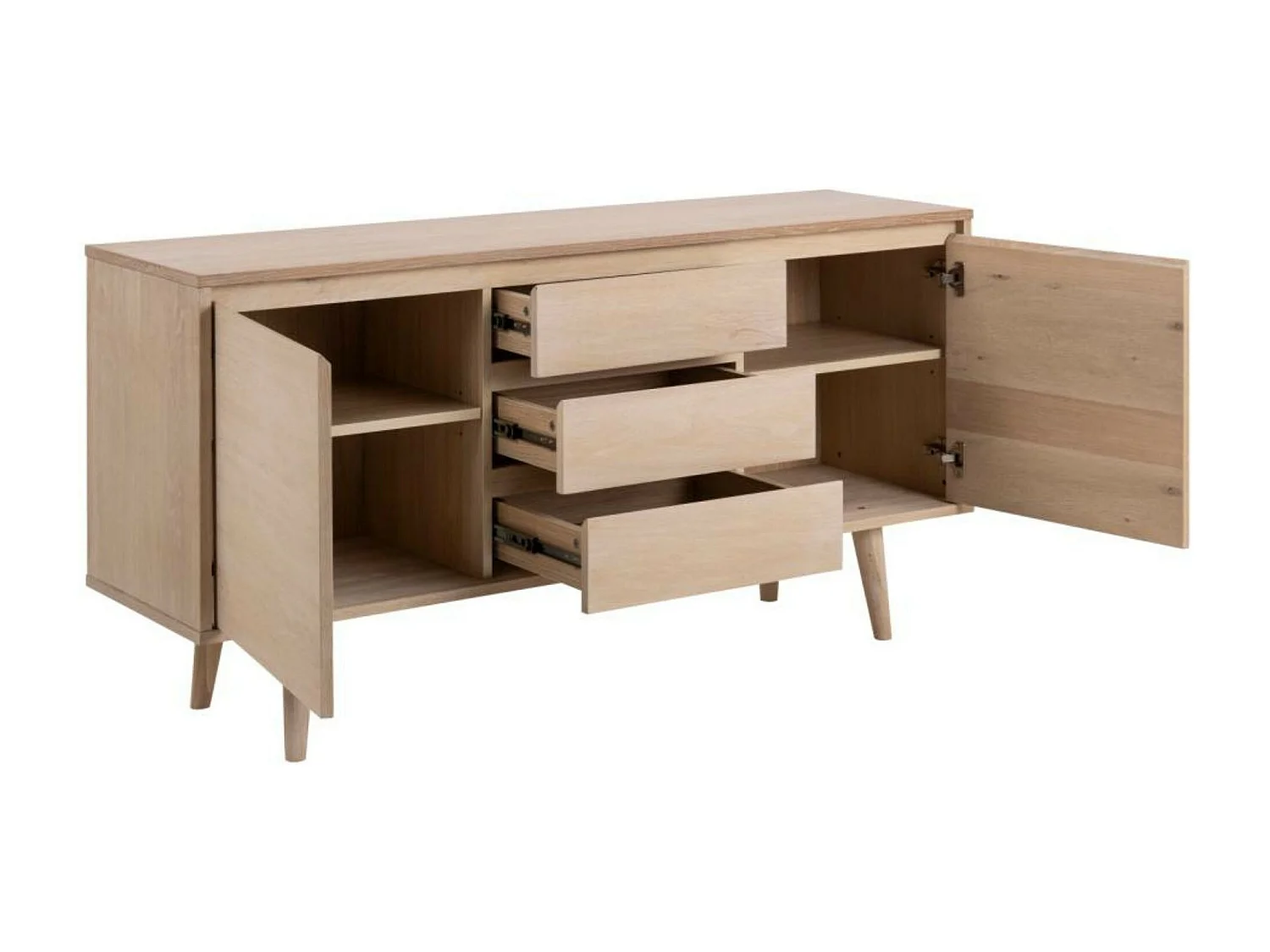 Bahut style scandinave plaqué chêne 2 portes et 3 tiroirs L150 - NOGANA