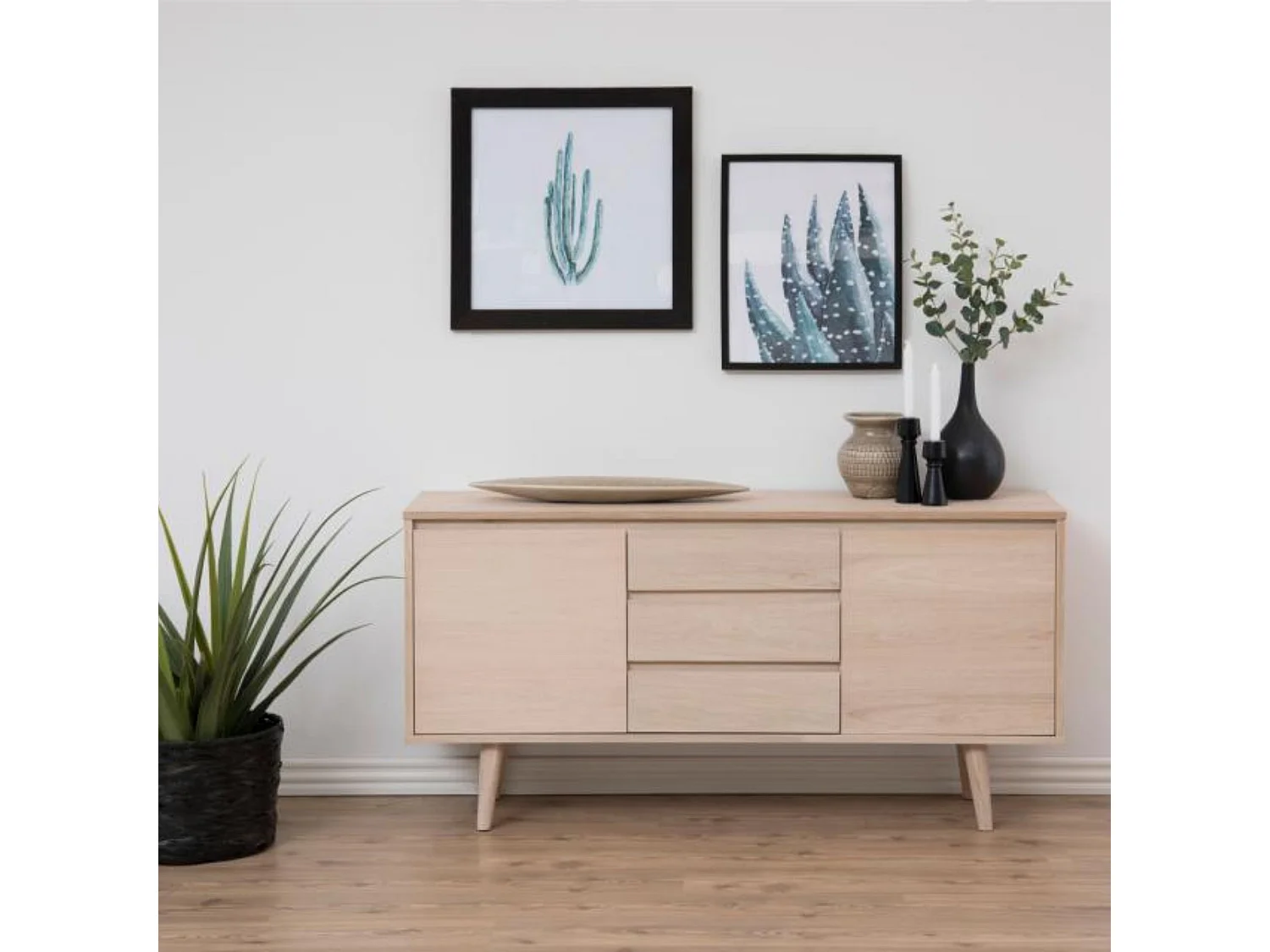 Bahut style scandinave plaqué chêne 2 portes et 3 tiroirs L150 - NOGANA