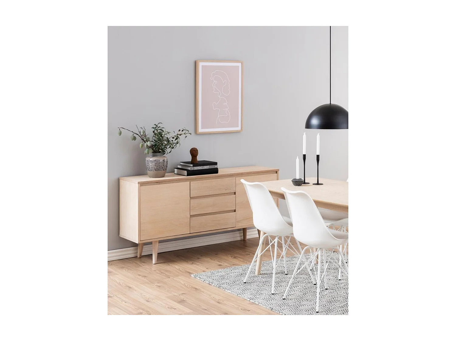 Bahut style scandinave plaqué chêne 2 portes et 3 tiroirs L150 - NOGANA