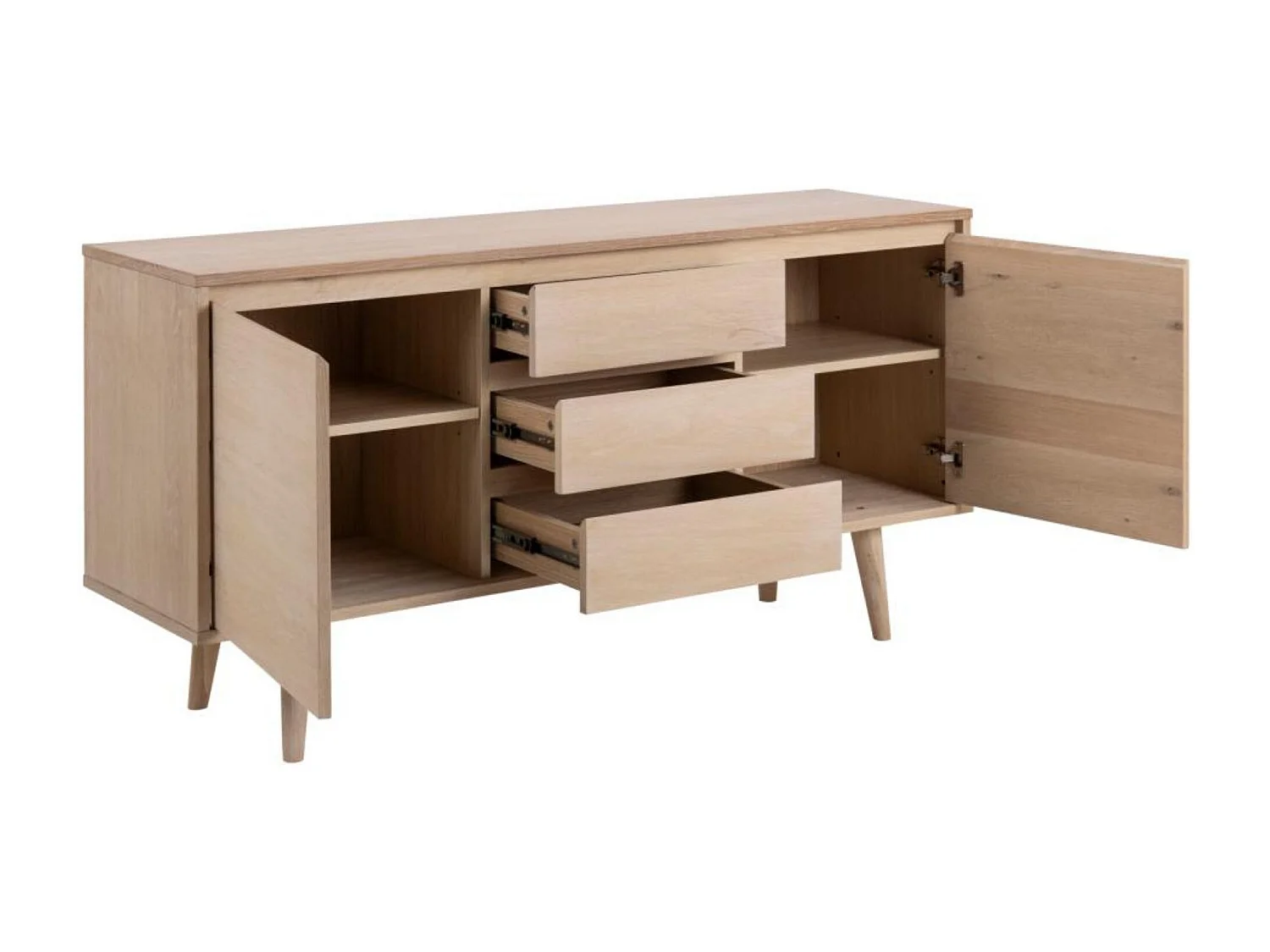 Bahut style scandinave plaqué chêne 2 portes et 3 tiroirs L150 - NOGANA