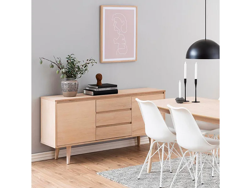 Bahut style scandinave plaqué chêne 2 portes et 3 tiroirs L150 - NOGANA