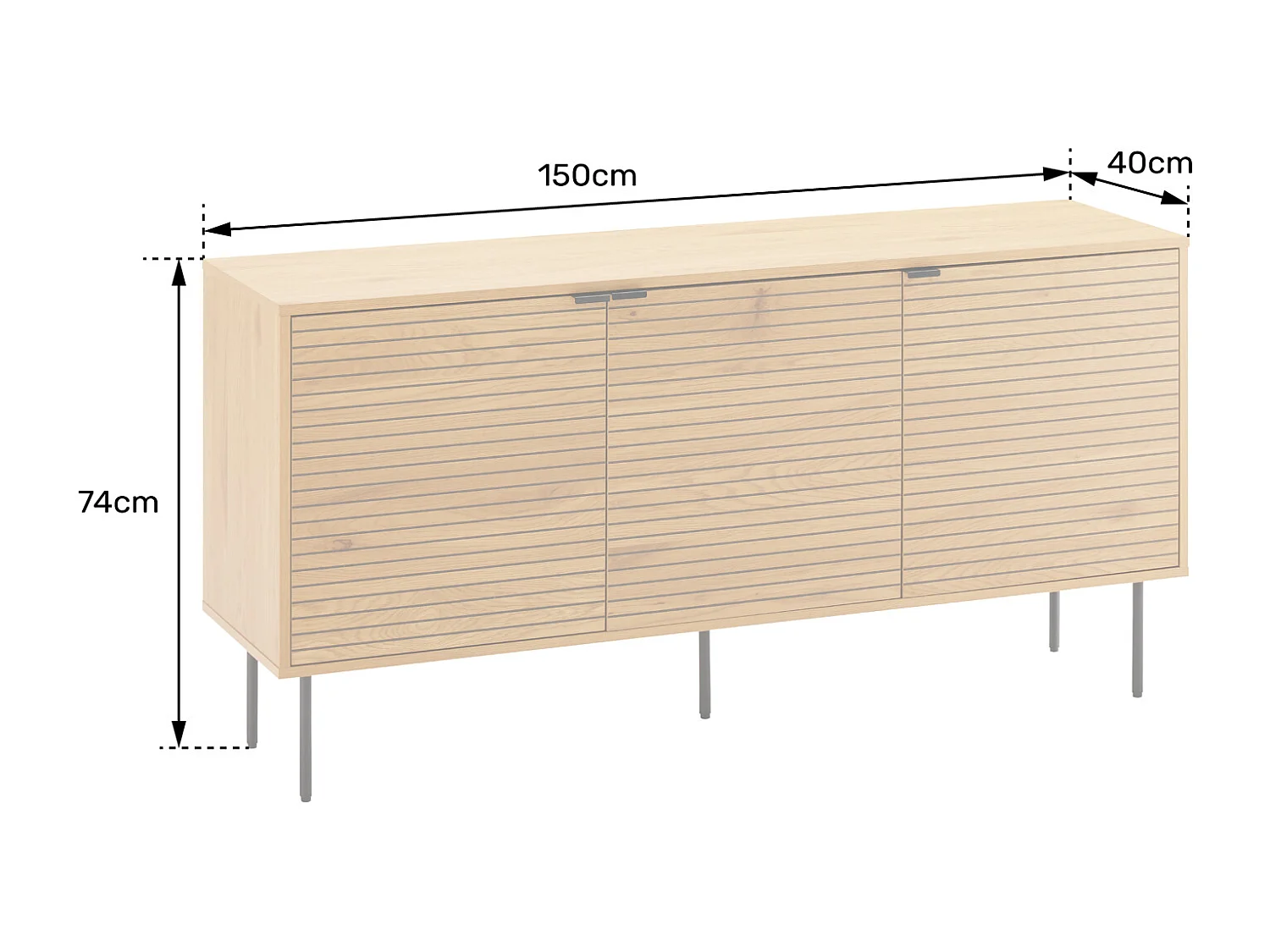Buffet en bois 3 portes 150cm STINNA - HAPPY GARDEN
