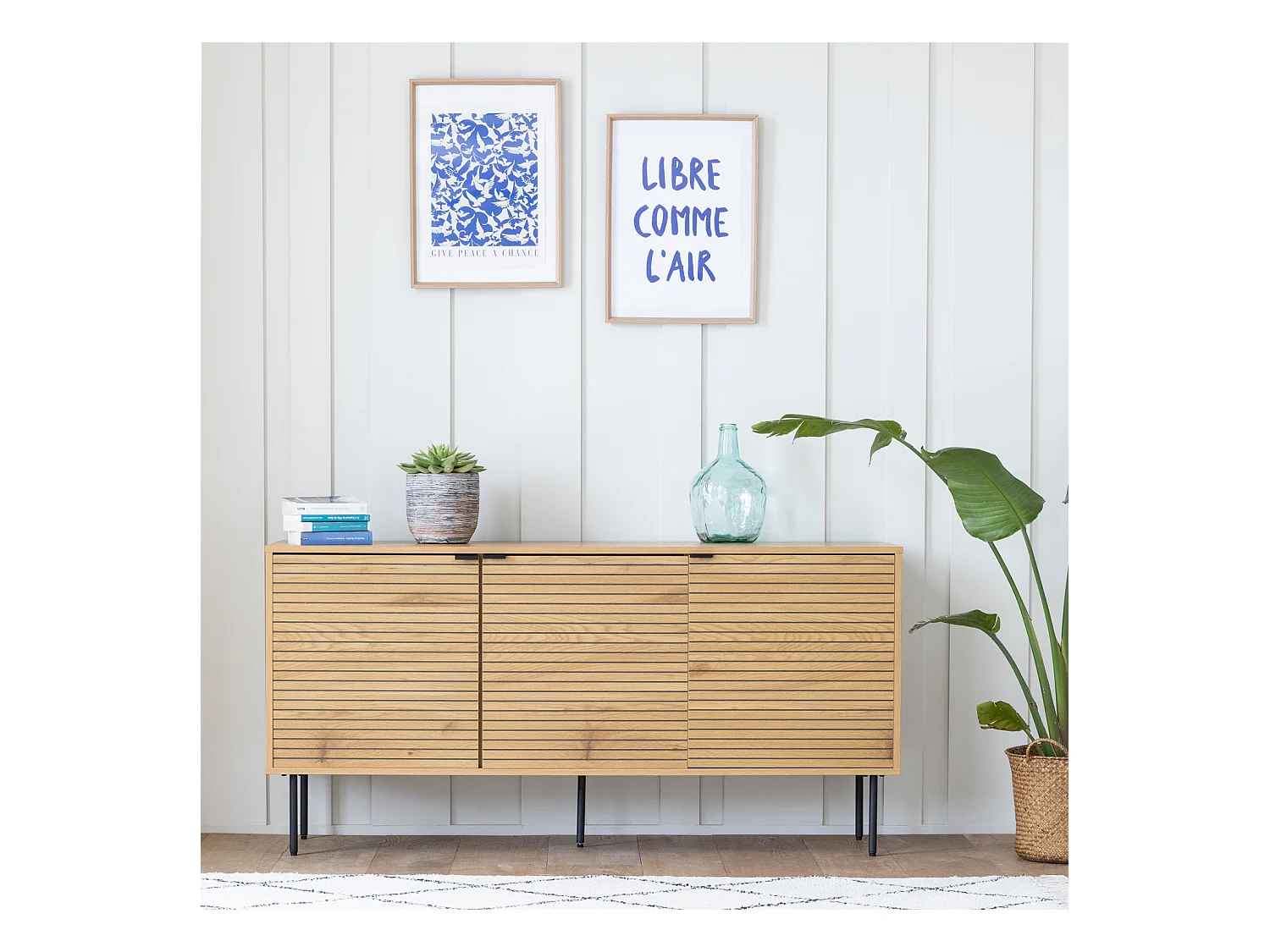 Buffet en bois 3 portes 150cm STINNA - HAPPY GARDEN