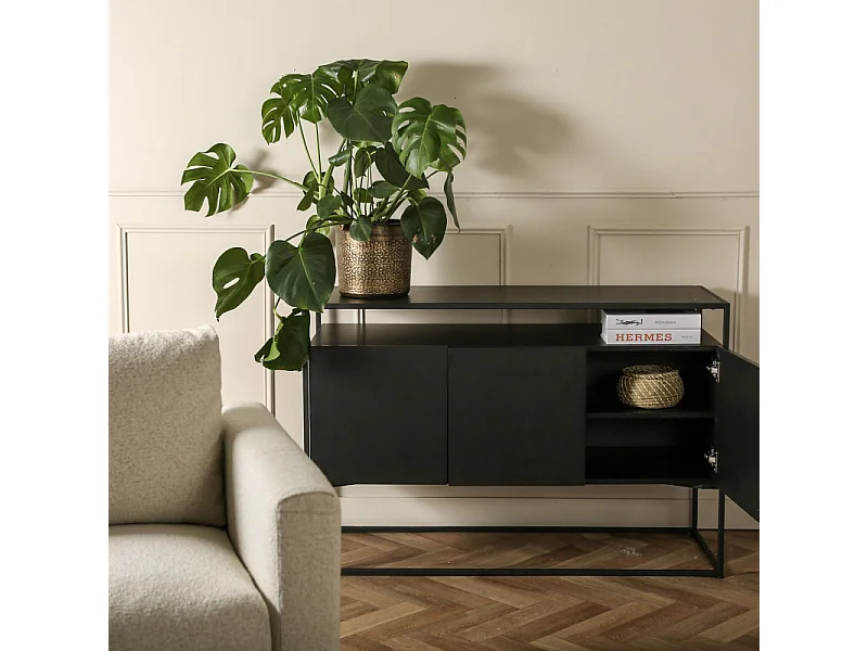 Buffet 3 Portes en Teck "Kingsport" 120cm Noir