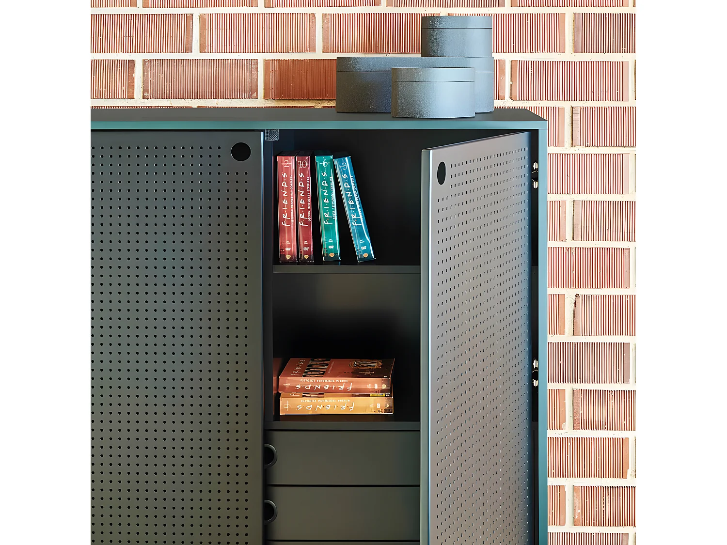 Buffet haut 2 portes en bois et métal perforé PUNTO