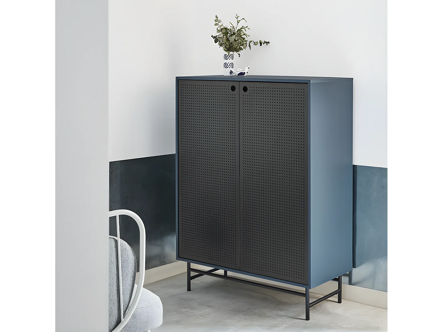 Buffet haut 2 portes en bois et métal perforé PUNTO