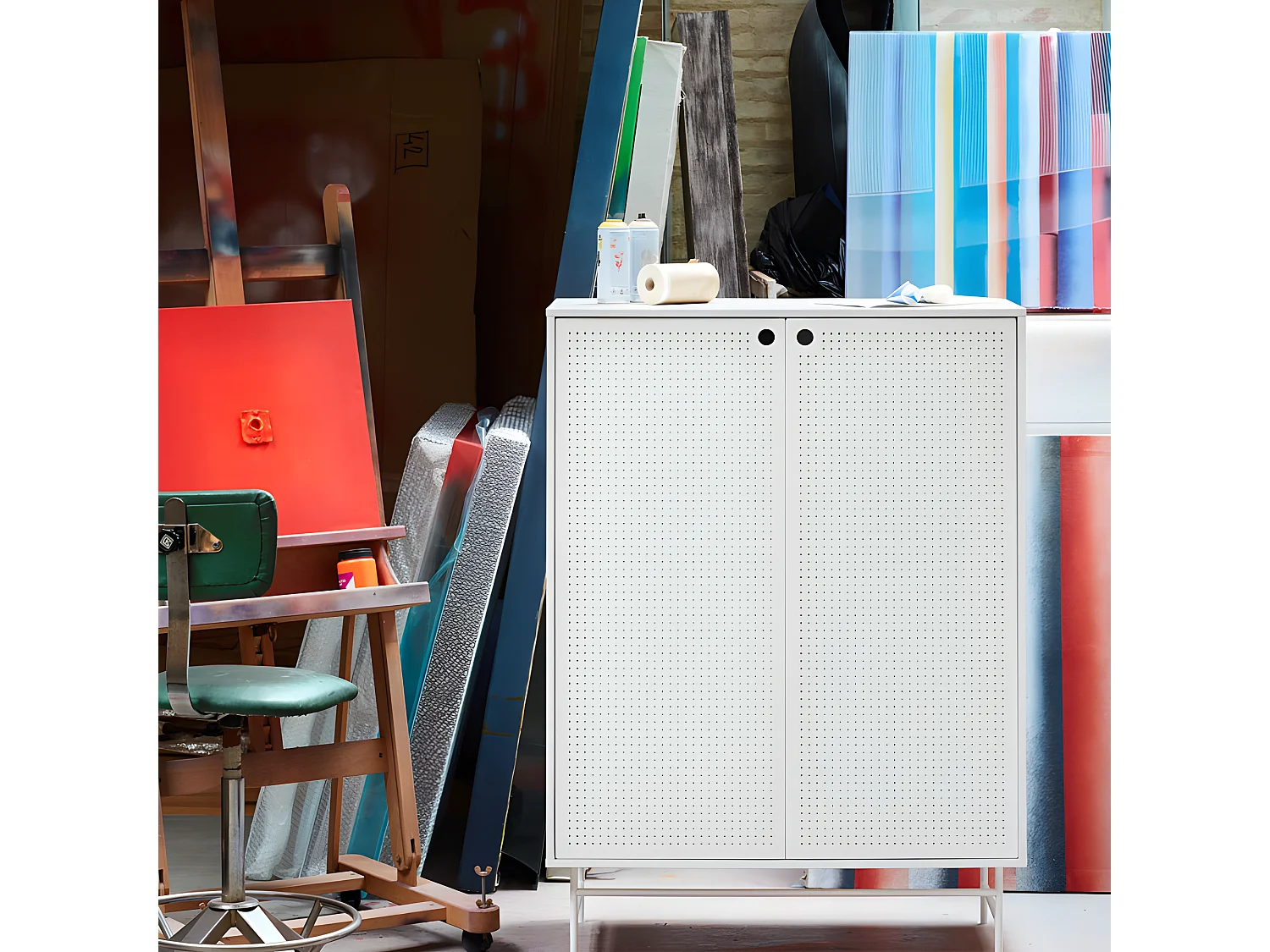 Buffet haut 2 portes en bois et métal perforé PUNTO