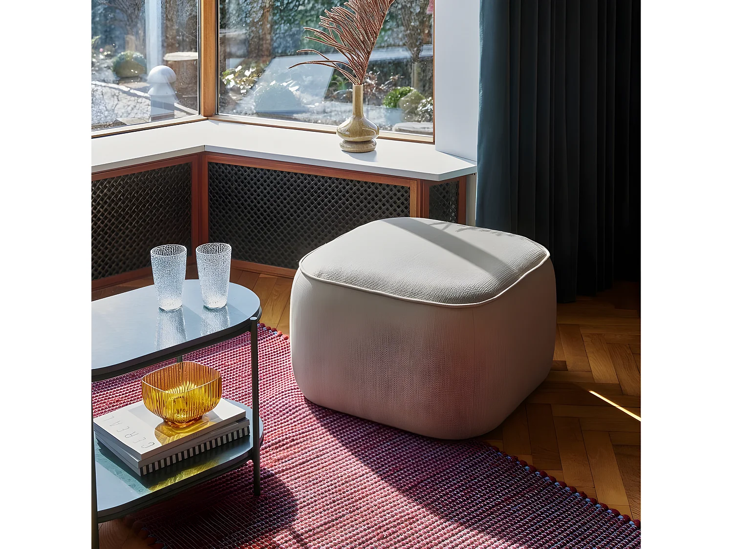 Pouf cube 57x57cm en tissu ELIANO