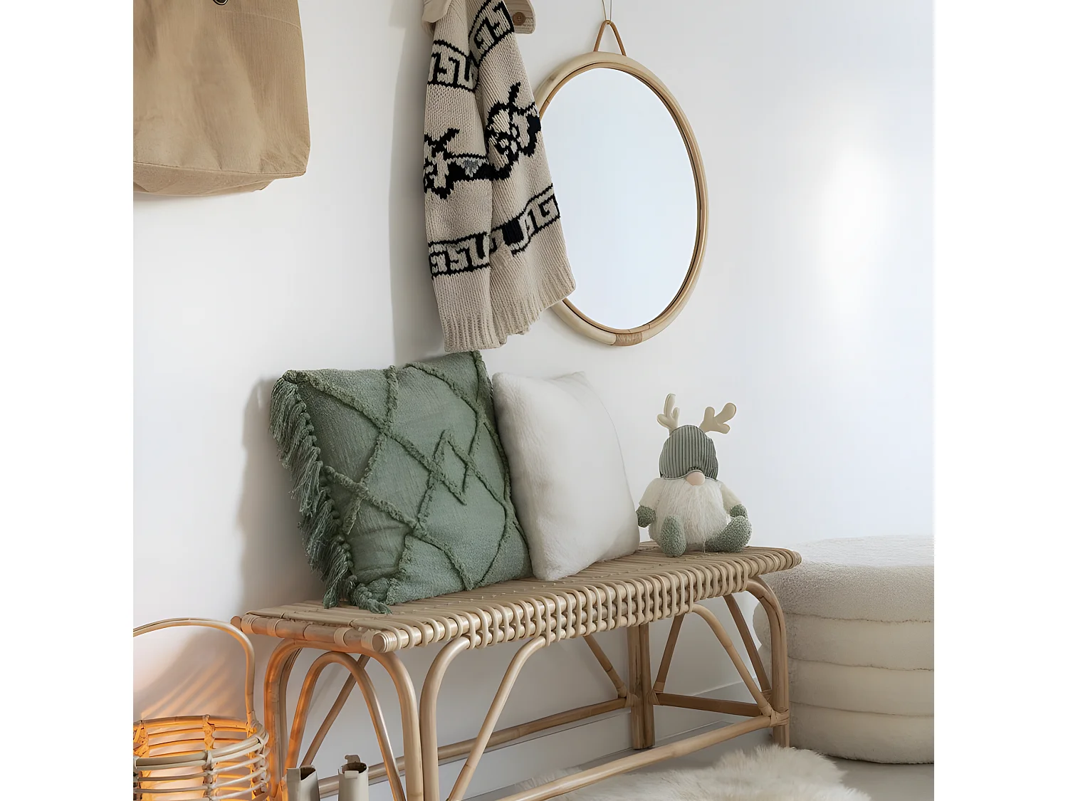 Pouf Rond Design "Teddy" 65cm Blanc