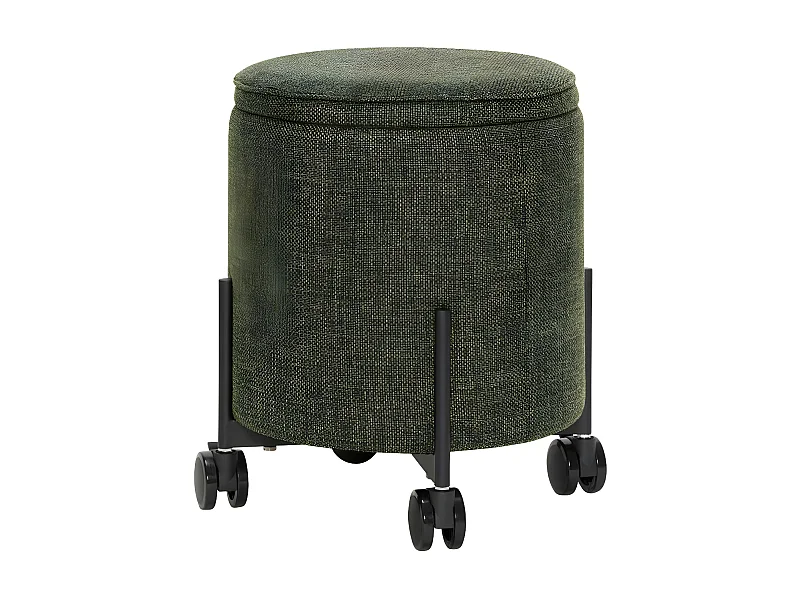 Pouf rond à roulettes 42cm avec coffre en tissu vert OXFORD
