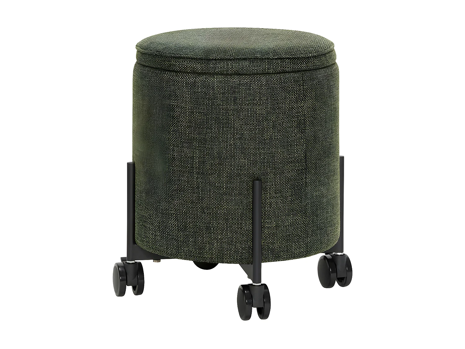Pouf rond à roulettes 42cm avec coffre en tissu vert OXFORD